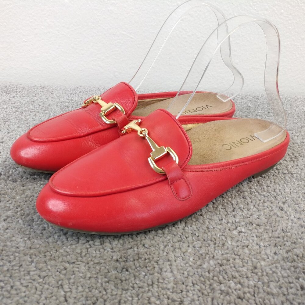 Vionic Adeline Horsebit Mules Womens size 6 Comfort Shoes Red Leather